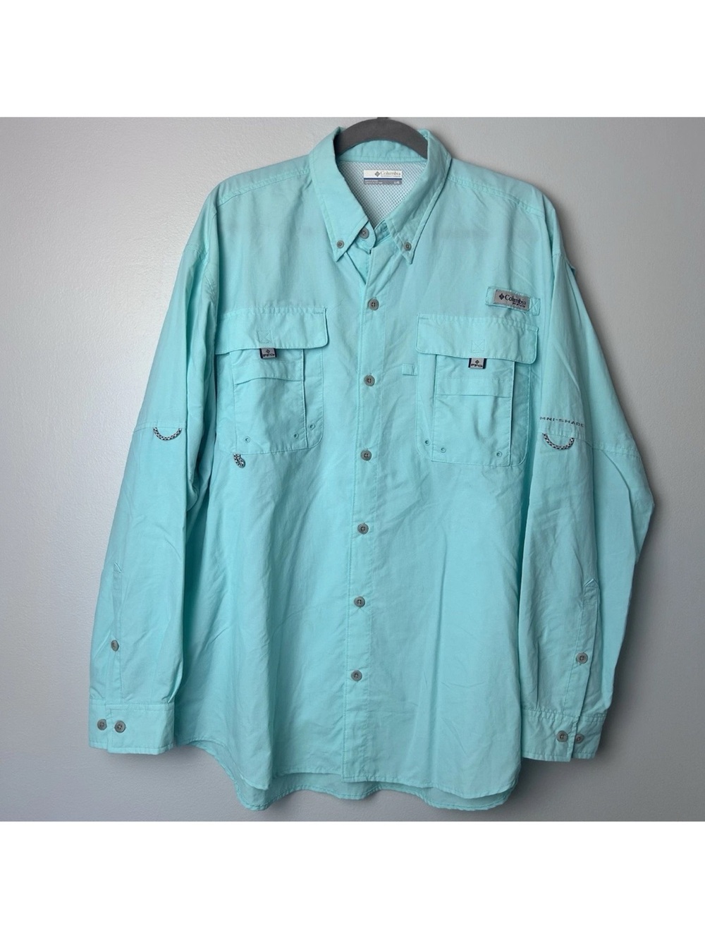Columbia Men’s Large PFF Long-Sleeve Performance Fishing Shirt - Aqua Blue